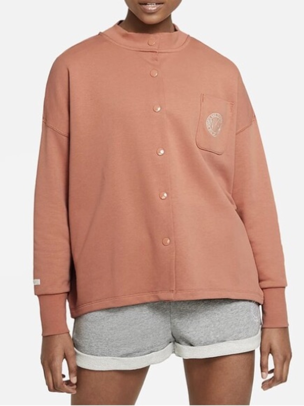 Nike Womens Small Cardigan Blush Orange Femme French Terry Oversized Sweater